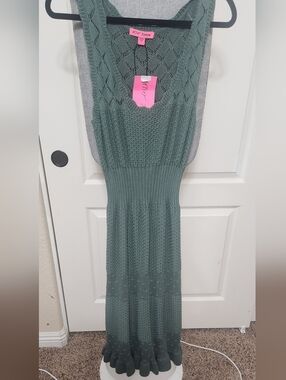 NWT Betsy Johnson Green Crochet Dress XL